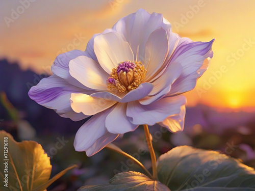A mixed floral of white and purple, bathed in the warm, golden color of a stunning golden hour.
