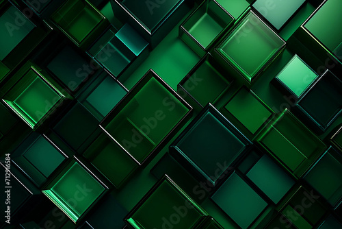 Green cubes arrangement 3d render illustration modern minimalistic design