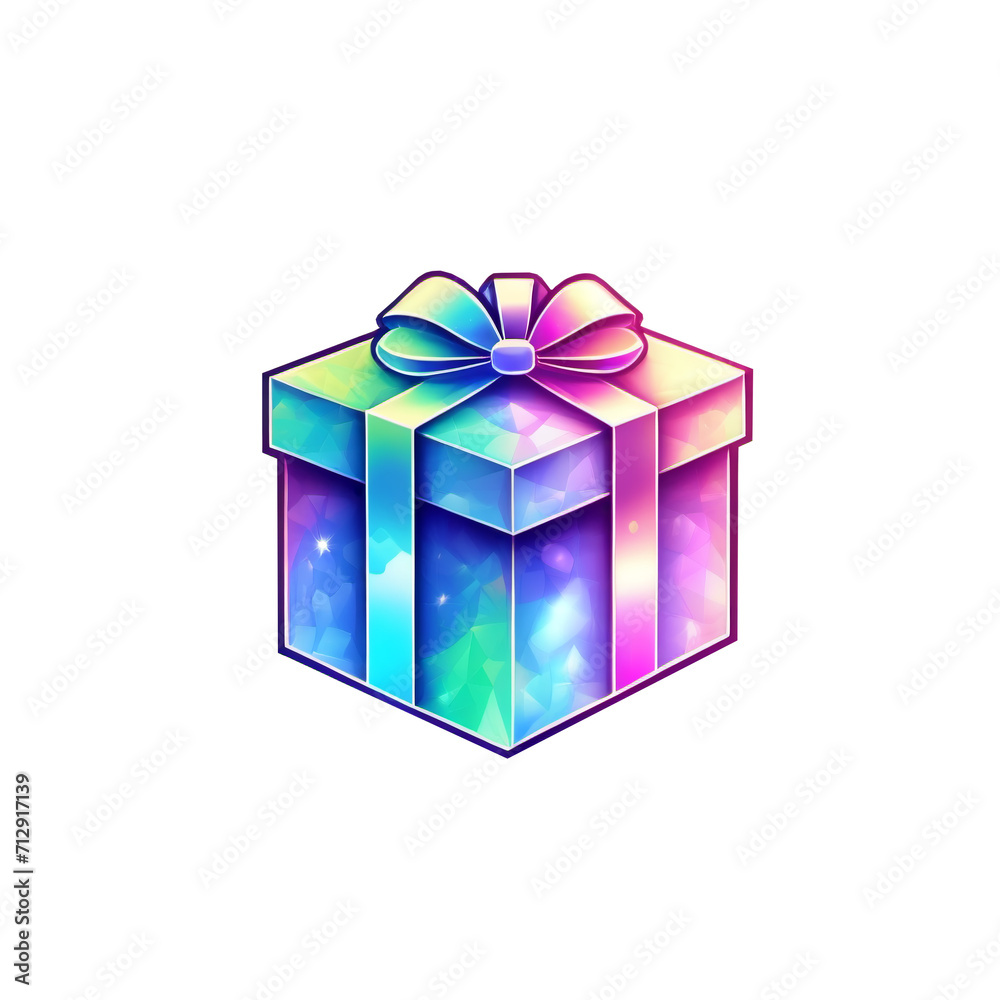 Obraz premium holographic sticker birthday gift box. color gift boxes with bows and ribbons. Vector illustration.