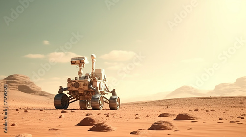 mars rover moving across space planet surface toward the red planet