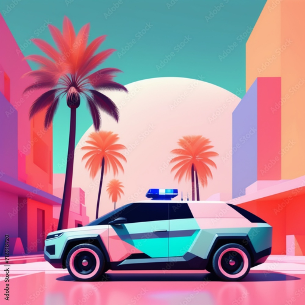Futuristic electric police car on the street. 