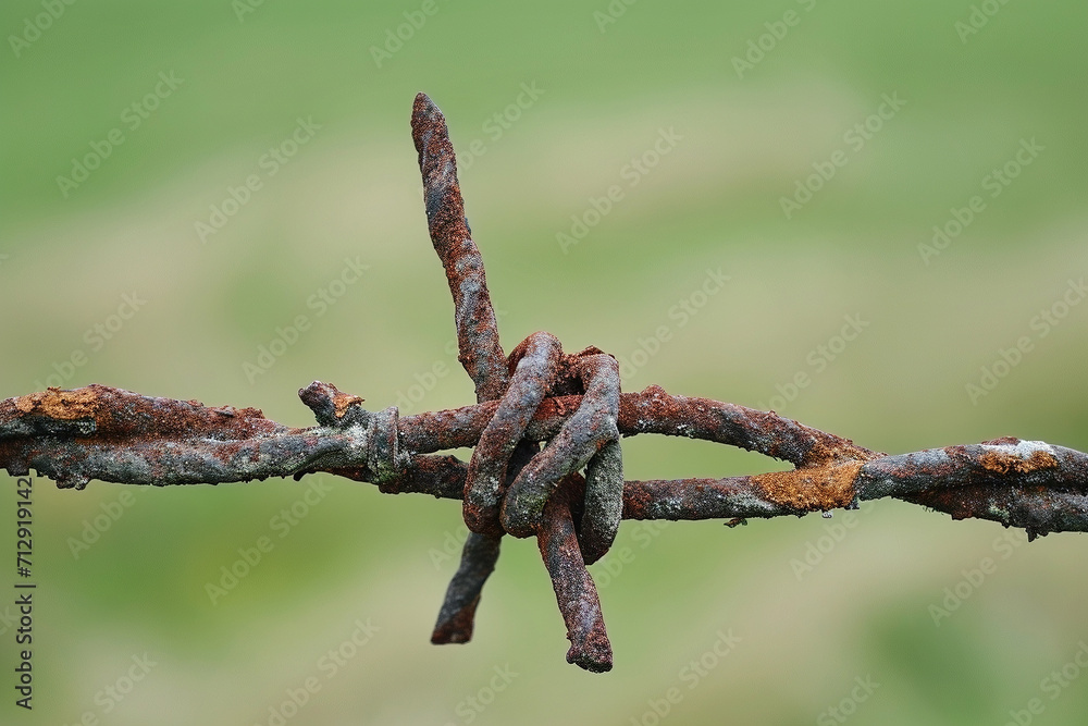 A closeup shot of a barbed wire - Generative AI A closeup shot of a barbed wire - Generative AI