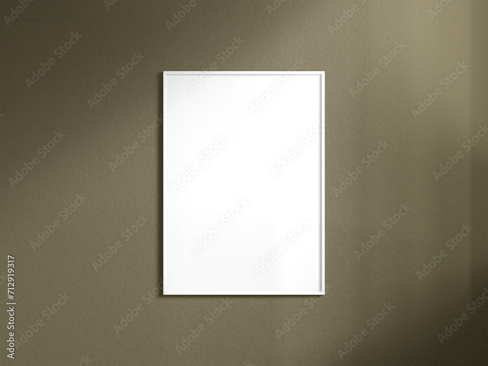 Blank poster with frame mockup on dark brown wall Blank poster with frame mockup on dark brown wall
