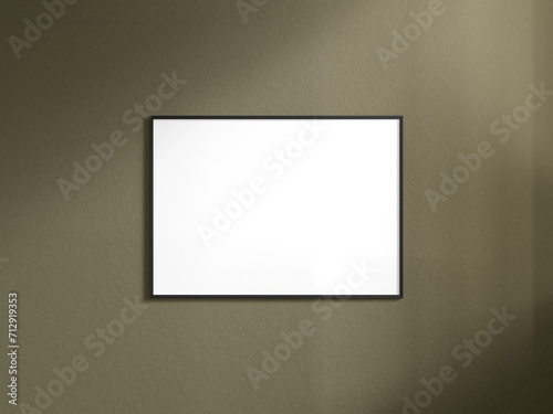 Blank poster with frame mockup on dark brown wall