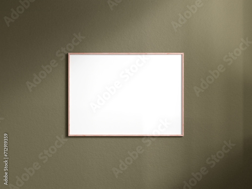 Blank poster with frame mockup on dark brown wall