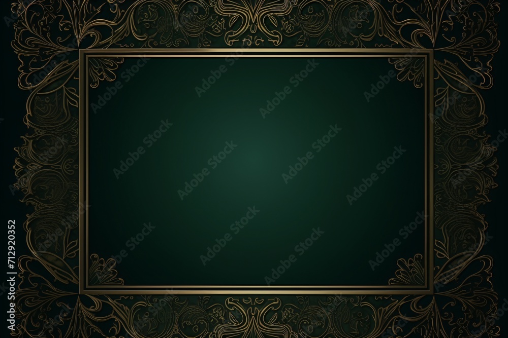 Dark Green card design with frame with borders and copy space in the middle