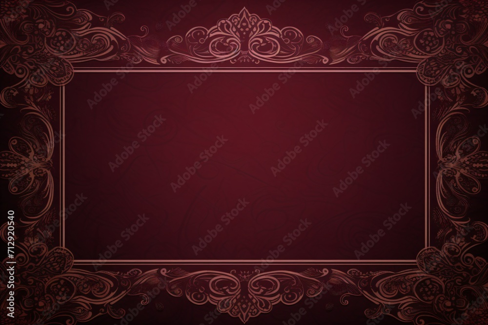 Maroon color greeting card with design frame on border Maroon color greeting card with design frame on border
