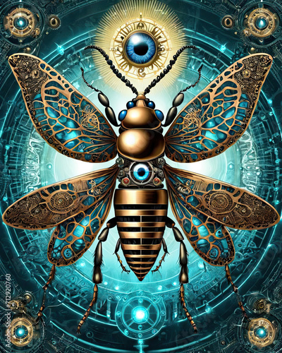 Hypnotic Psychedelic Trip - Self Discovery with Insect, Third Eye, and Plant Gen AI photo