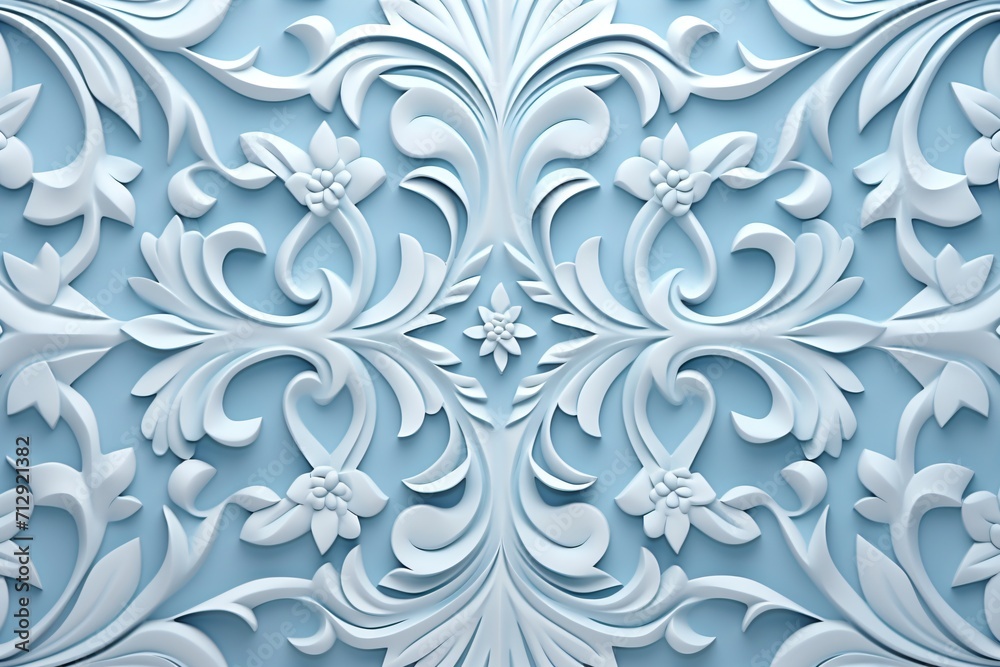 Light Blue 3d texture background or wallpaper design with floral pattern