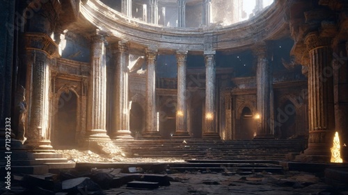AI generates the interior of an ancient Roman building that is almost collapsing