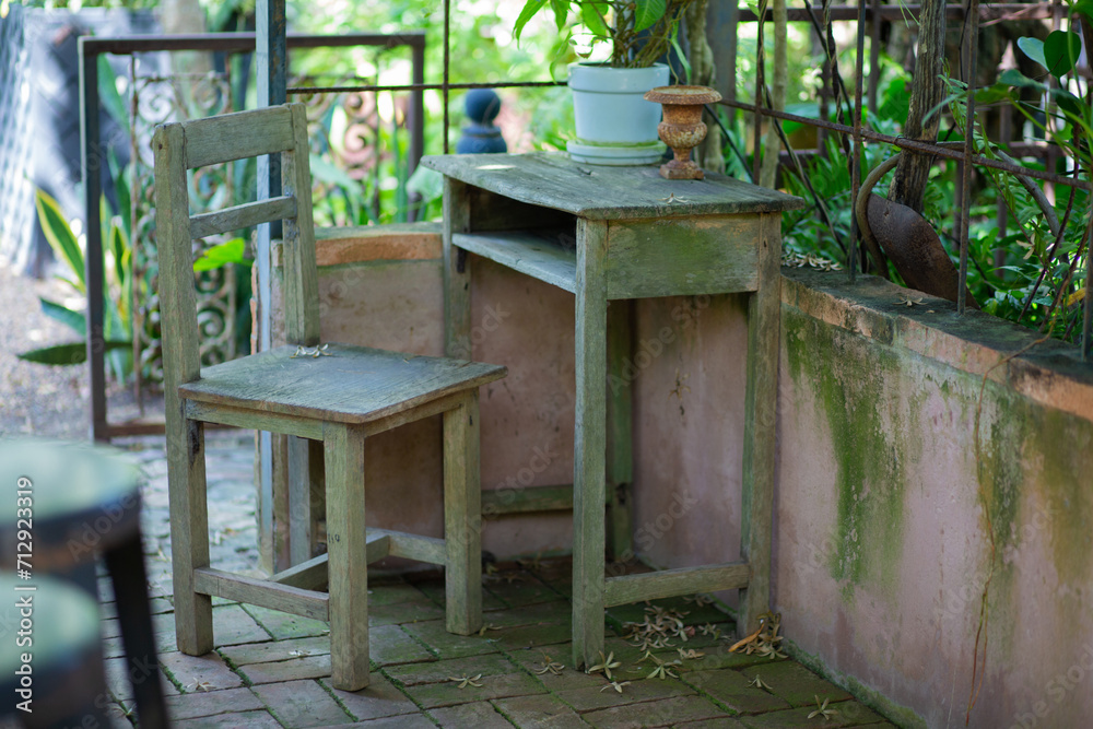 Chair in garden amidst nature