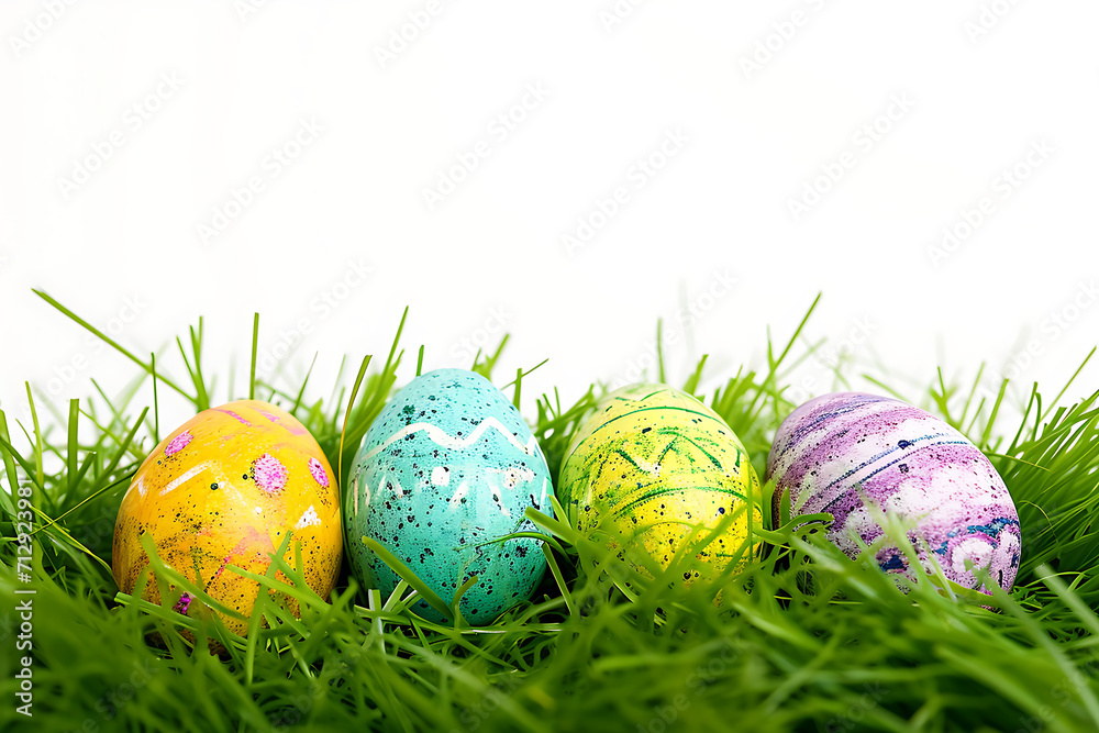Happy easter day colorful eggs and bunny and butterfly on fresh green grass decorative background. Happy easter day colorful eggs and bunny and butterfly on fresh green grass decorative background.