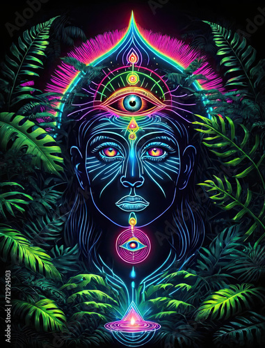 Hypnotic Psychedelic Journey - Surreal self-discovery with neon illustrations and bold contrasts Gen AI