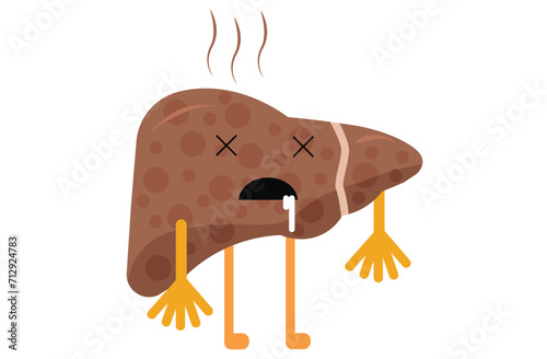 liver, cirrhosis disease. Human liver organ anatomy vector illustration on white background.Stage Of liver Disease Concept,Unhealthy Liver,Cirrhosis Medical Education,sad,red,yellow