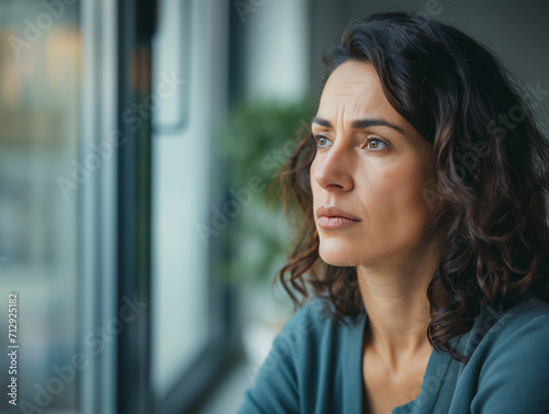 Free Download Woman in her 30s looking in the distance, stressed, upset, worried, at work / office job - GFXLoad