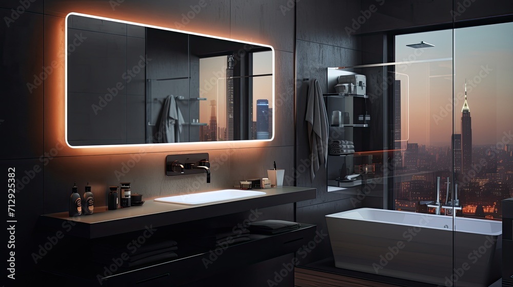 Smart bathroom mirrors with integrated led lighting solid color background Smart bathroom mirrors with integrated led lighting solid color background