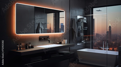 Smart bathroom mirrors with integrated led lighting solid color background photo