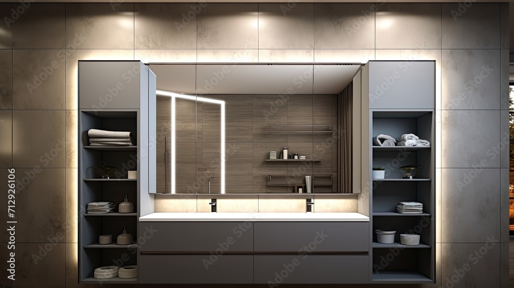 Smart mirror cabinets with integrated led lighting solid color background Smart mirror cabinets with integrated led lighting solid color background