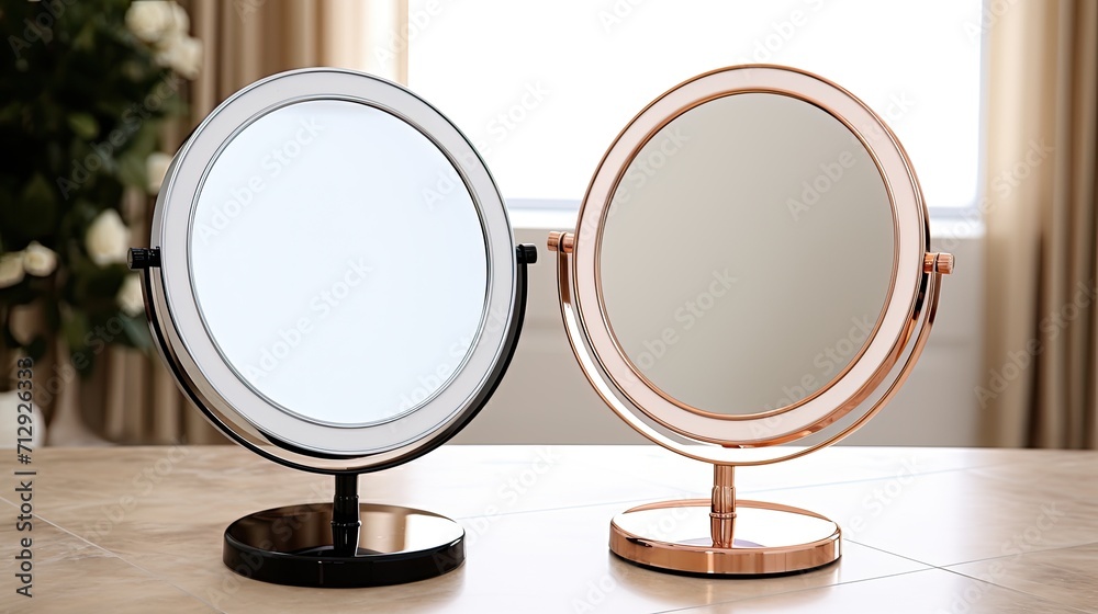 Smart mirror vanity mirrors with adjustable magnification solid color background