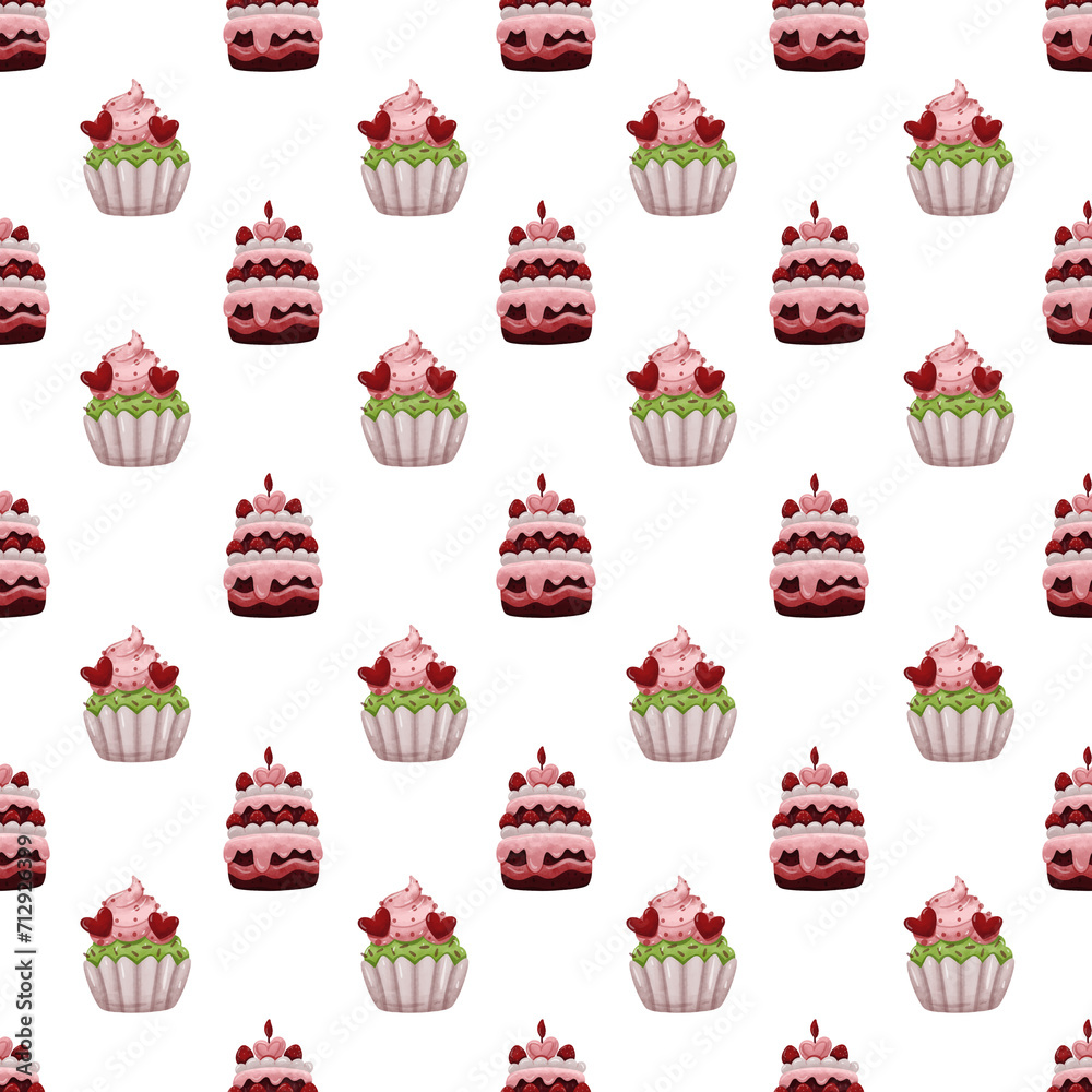 Watercolor Valentine's Day Seamless Pattern
