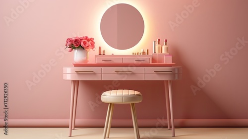 Foto Smart mirror vanity tables with integrated makeup tutorials solid color backgrou