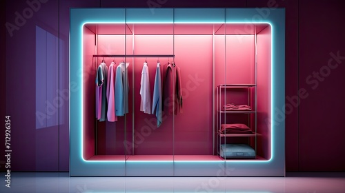 Smart mirror wardrobes with virtual outfit suggestions solid color background photo