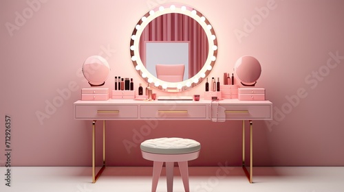 Smart mirror vanity tables with integrated makeup tutorials solid color background photo