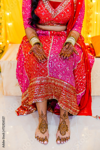 Indian bride's henna mehendi mehndi feet close up