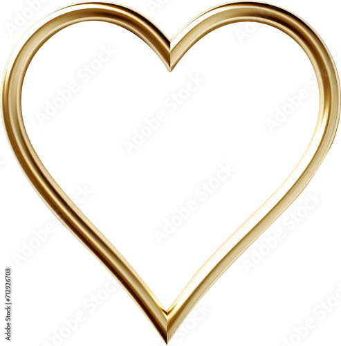 Golden heart isolated on transparent background. PNG