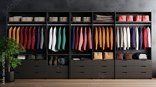 Smart wardrobe closets with automated clothing sorting solid color background
