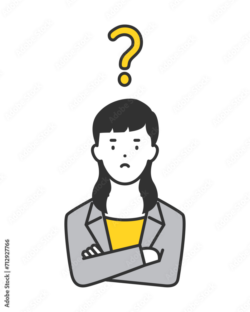 腕組みしながら問題を考えるビジネスパーソン女性 腕組みしながら問題を考えるビジネスパーソン女性