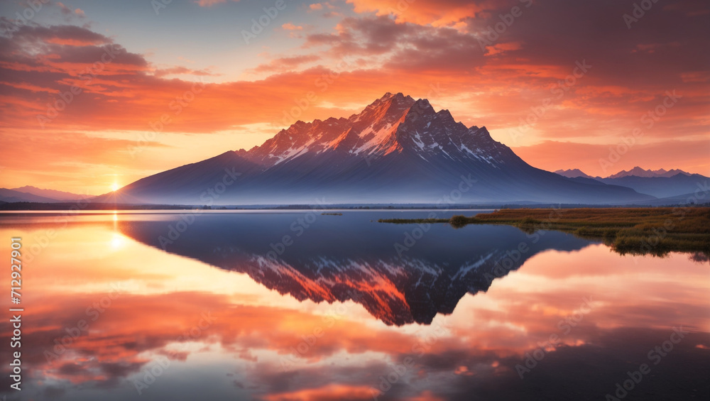 Landscape of a beautiful lake shore, Golden Hour Landscape of a beautiful lake shore, Golden Hour