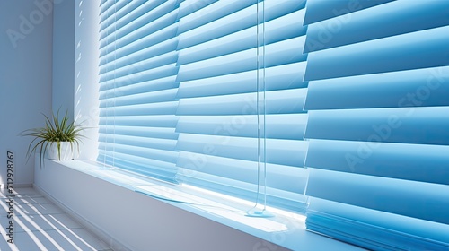 Voice controlled robotic window blinds with voice privacy modes solid color background © Niki