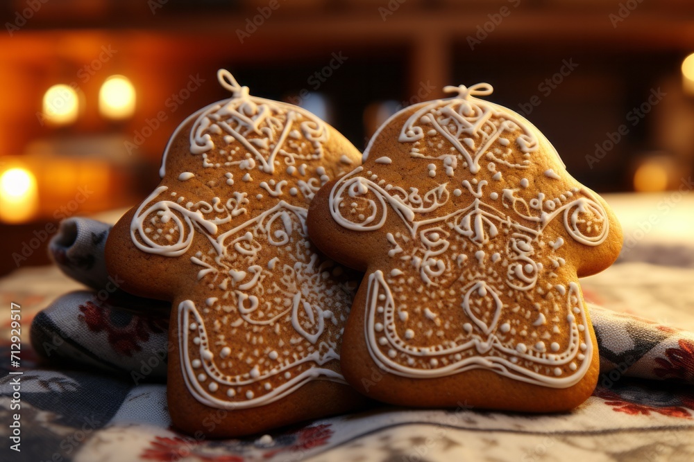 Gingerbread Cookies in a Warm Oven, on an isolated Oven Mitt Beige background, Generative AI