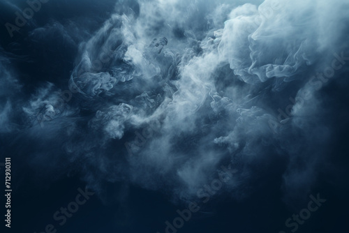 Graphic resources of blue smoke, mist, cloud, thunder, storm or dye, paint floating in water or levitating in air. Abstract, minimalist and surreal blank background with copy space © Rytis
