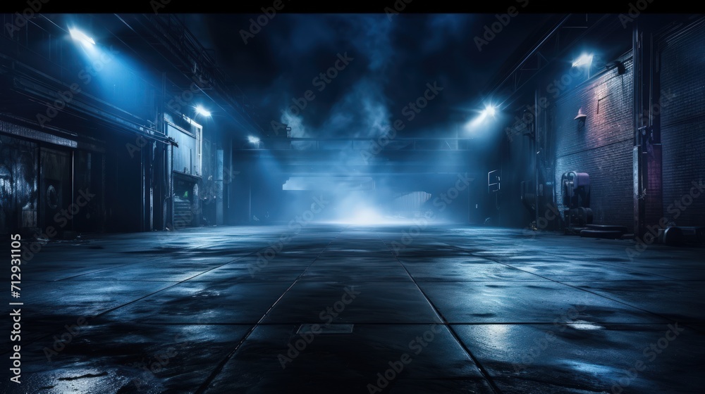 Empty street against a dark blue backdrop Empty street against a dark blue backdrop