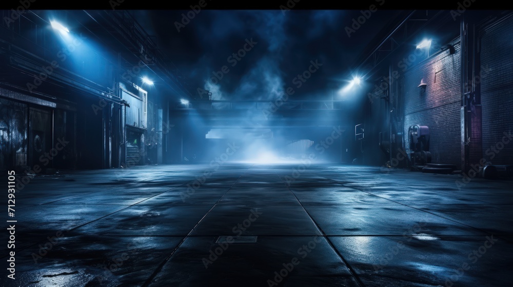 Empty street against a dark blue backdrop