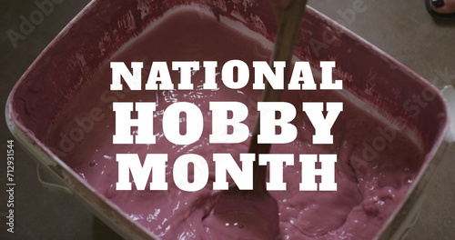 An image showcases a person mixing a pink substance, marking National Hobby Month.