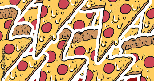 A vibrant illustration of pizza slices creates a mouthwatering pattern