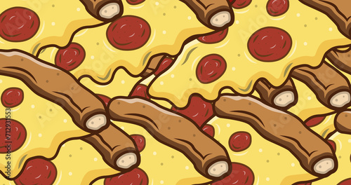 A cartoon illustration of pepperoni pizza, with copy space