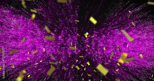 A vibrant purple explosion of glitter and light beams