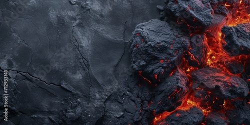A panoramic banner showcasing a stark lava flow amidst black volcanic rock, with ample space for text