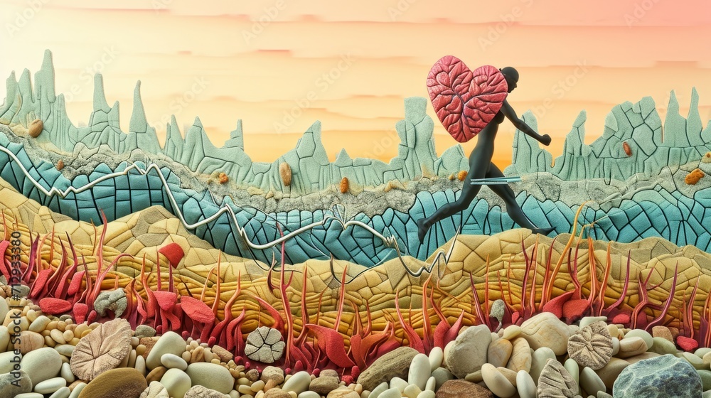 Obraz premium Creative Illustration of Rucking Athlete in Surreal Landscape