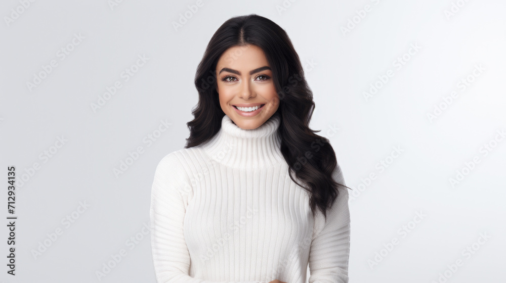 Woman in White Turtle Neck Sweater Posing Woman in White Turtle Neck Sweater Posing