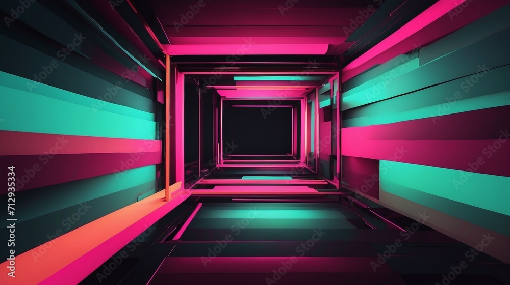 Fototapeta premium Layered neon frame abstract background