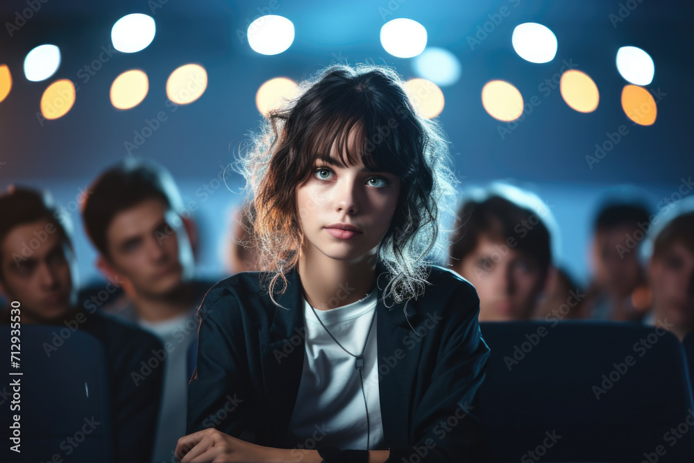 Fototapeta premium Woman Sitting in Front of Group of People