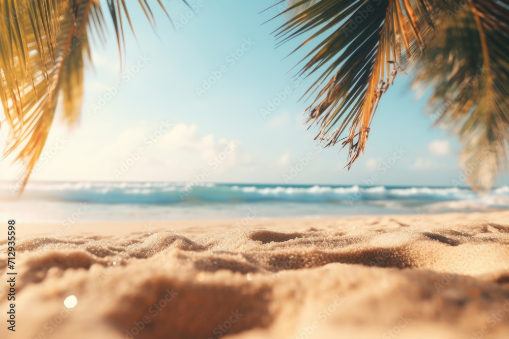 Sandy Beach with Palm Trees and Ocean