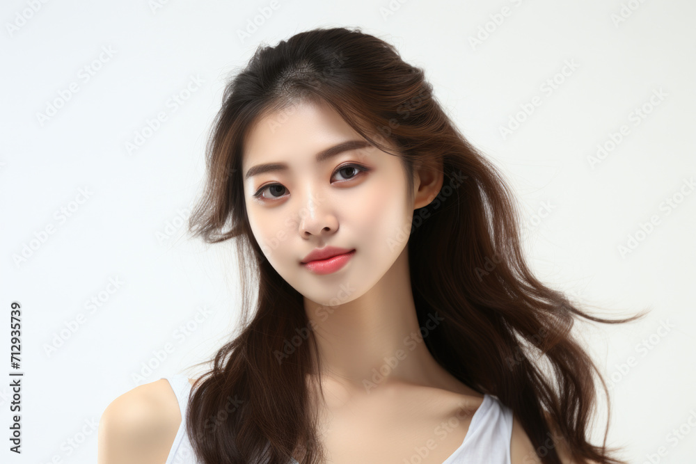 Woman with Long Brown Hair in White Tank Top Woman with Long Brown Hair in White Tank Top
