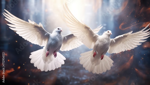 Dove in flight Easter background photo