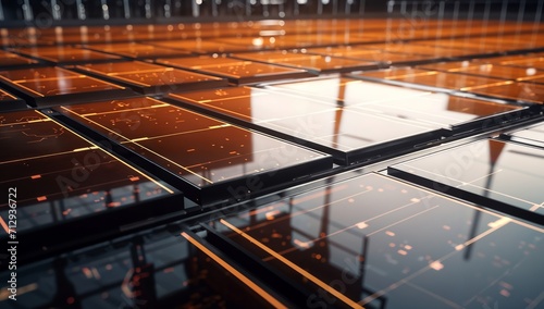 3d rendering solar panels in a row with reflection on the floor